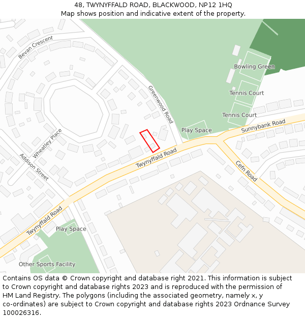 48, TWYNYFFALD ROAD, BLACKWOOD, NP12 1HQ: Location map and indicative extent of plot