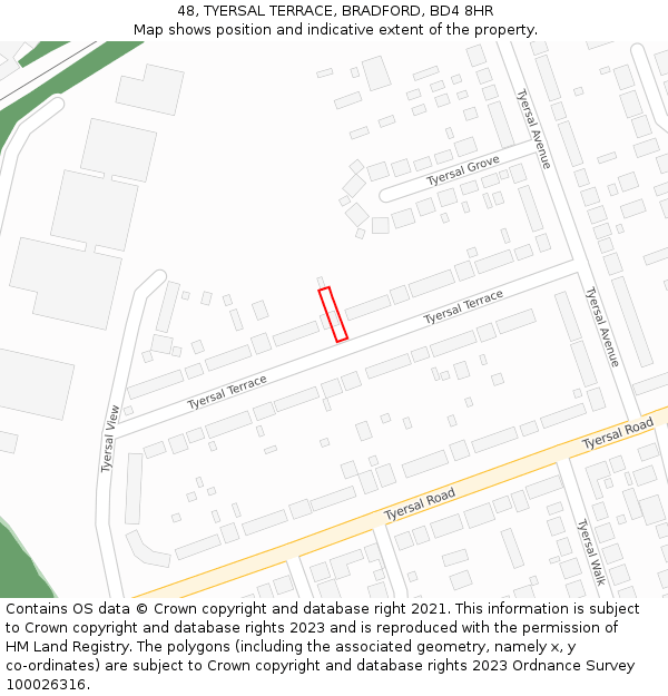 48, TYERSAL TERRACE, BRADFORD, BD4 8HR: Location map and indicative extent of plot