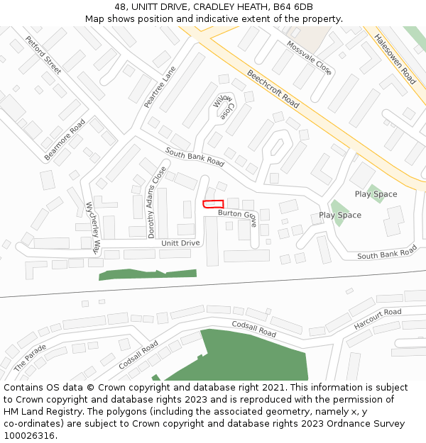 48, UNITT DRIVE, CRADLEY HEATH, B64 6DB: Location map and indicative extent of plot