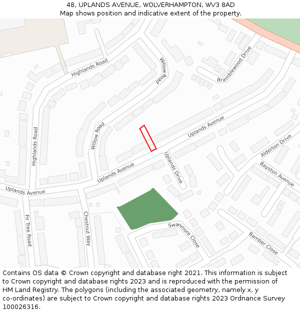 48, UPLANDS AVENUE, WOLVERHAMPTON, WV3 8AD: Location map and indicative extent of plot