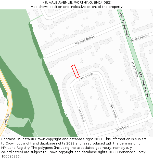 48, VALE AVENUE, WORTHING, BN14 0BZ: Location map and indicative extent of plot
