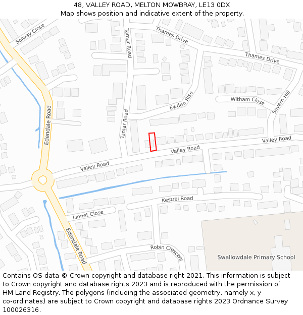 48, VALLEY ROAD, MELTON MOWBRAY, LE13 0DX: Location map and indicative extent of plot