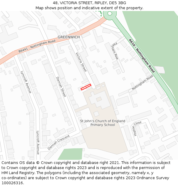 48, VICTORIA STREET, RIPLEY, DE5 3BG: Location map and indicative extent of plot