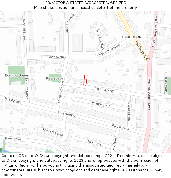 48, VICTORIA STREET, WORCESTER, WR3 7BD: Location map and indicative extent of plot