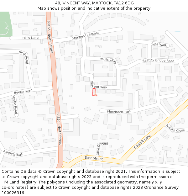 48, VINCENT WAY, MARTOCK, TA12 6DG: Location map and indicative extent of plot