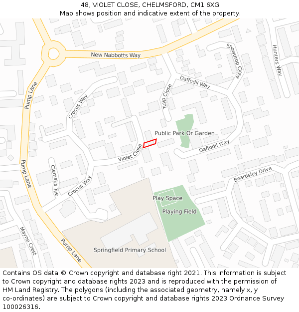 48, VIOLET CLOSE, CHELMSFORD, CM1 6XG: Location map and indicative extent of plot