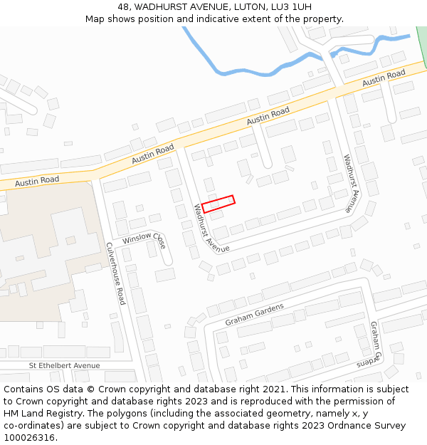 48, WADHURST AVENUE, LUTON, LU3 1UH: Location map and indicative extent of plot