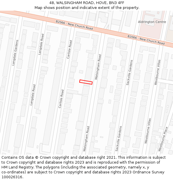 48, WALSINGHAM ROAD, HOVE, BN3 4FF: Location map and indicative extent of plot