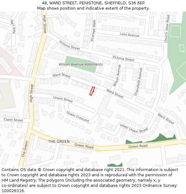 48, WARD STREET, PENISTONE, SHEFFIELD, S36 6EP: Location map and indicative extent of plot