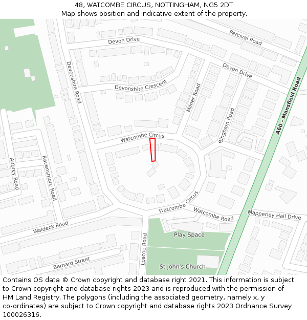 48, WATCOMBE CIRCUS, NOTTINGHAM, NG5 2DT: Location map and indicative extent of plot