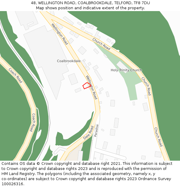 48, WELLINGTON ROAD, COALBROOKDALE, TELFORD, TF8 7DU: Location map and indicative extent of plot