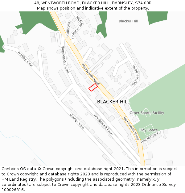 48, WENTWORTH ROAD, BLACKER HILL, BARNSLEY, S74 0RP: Location map and indicative extent of plot