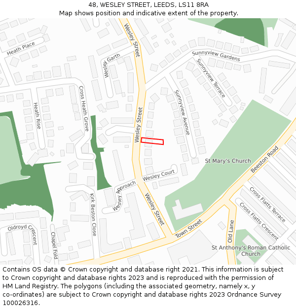 48, WESLEY STREET, LEEDS, LS11 8RA: Location map and indicative extent of plot