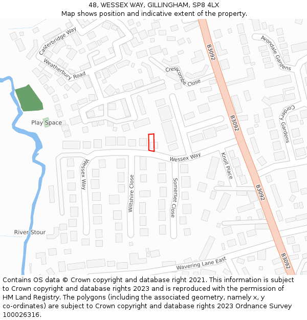48, WESSEX WAY, GILLINGHAM, SP8 4LX: Location map and indicative extent of plot