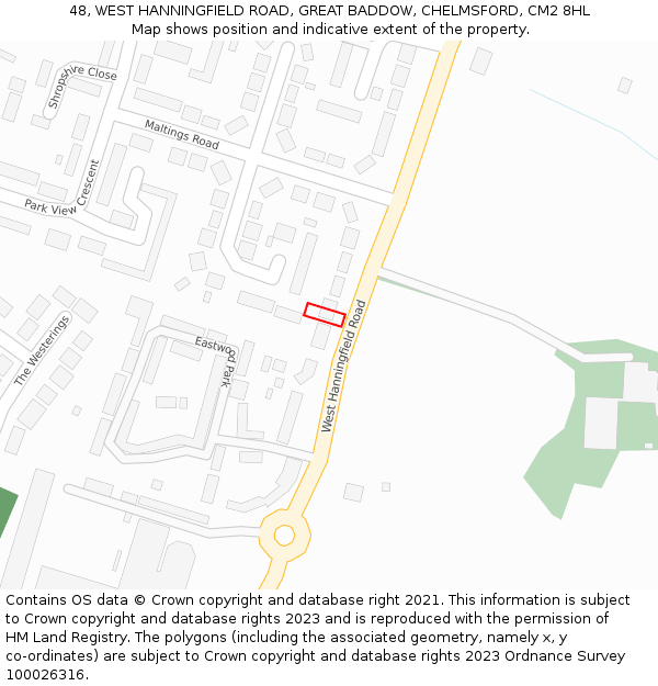 48, WEST HANNINGFIELD ROAD, GREAT BADDOW, CHELMSFORD, CM2 8HL: Location map and indicative extent of plot