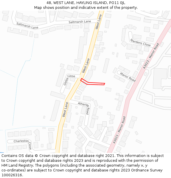 48, WEST LANE, HAYLING ISLAND, PO11 0JL: Location map and indicative extent of plot