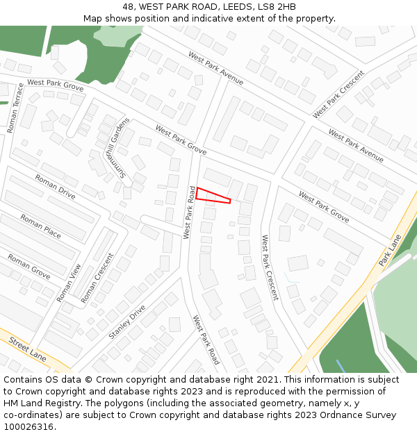 48, WEST PARK ROAD, LEEDS, LS8 2HB: Location map and indicative extent of plot