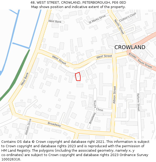 48, WEST STREET, CROWLAND, PETERBOROUGH, PE6 0ED: Location map and indicative extent of plot