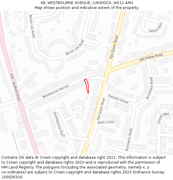 48, WESTBOURNE AVENUE, CANNOCK, WS11 4AN: Location map and indicative extent of plot