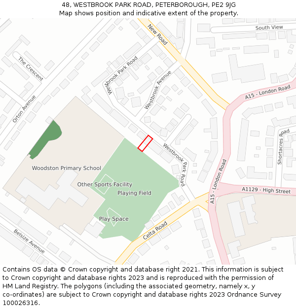 48, WESTBROOK PARK ROAD, PETERBOROUGH, PE2 9JG: Location map and indicative extent of plot