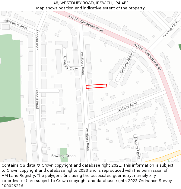 48, WESTBURY ROAD, IPSWICH, IP4 4RF: Location map and indicative extent of plot