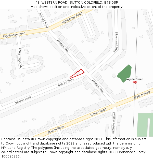 48, WESTERN ROAD, SUTTON COLDFIELD, B73 5SP: Location map and indicative extent of plot