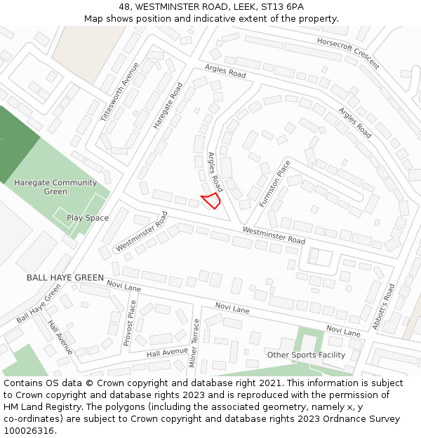 48, WESTMINSTER ROAD, LEEK, ST13 6PA: Location map and indicative extent of plot