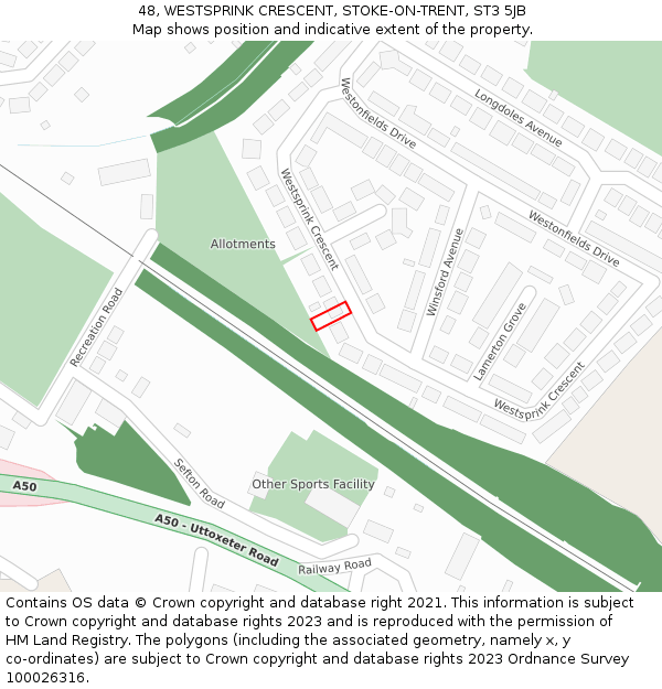 48, WESTSPRINK CRESCENT, STOKE-ON-TRENT, ST3 5JB: Location map and indicative extent of plot