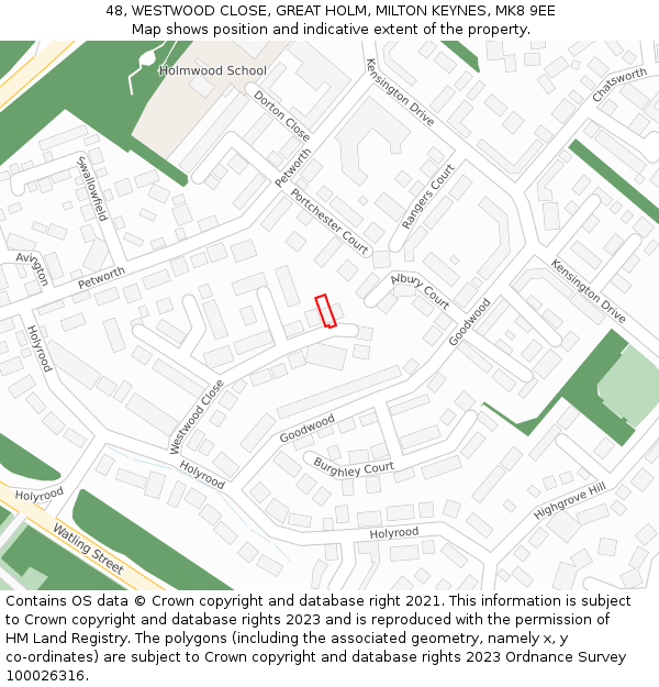 48, WESTWOOD CLOSE, GREAT HOLM, MILTON KEYNES, MK8 9EE: Location map and indicative extent of plot