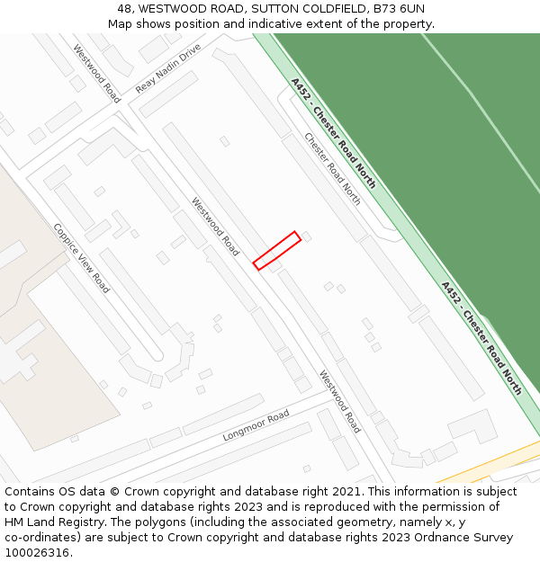 48, WESTWOOD ROAD, SUTTON COLDFIELD, B73 6UN: Location map and indicative extent of plot