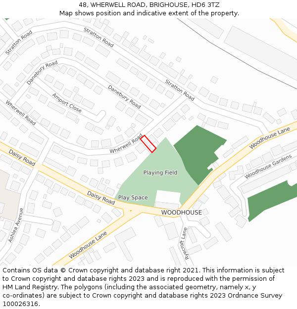 48, WHERWELL ROAD, BRIGHOUSE, HD6 3TZ: Location map and indicative extent of plot