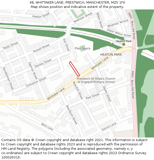 48, WHITTAKER LANE, PRESTWICH, MANCHESTER, M25 1FX: Location map and indicative extent of plot