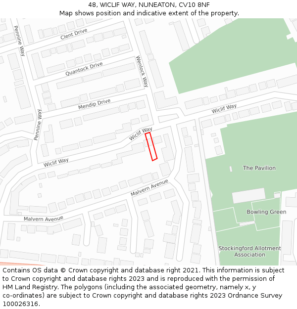 48, WICLIF WAY, NUNEATON, CV10 8NF: Location map and indicative extent of plot