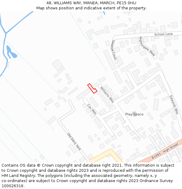 48, WILLIAMS WAY, MANEA, MARCH, PE15 0HU: Location map and indicative extent of plot