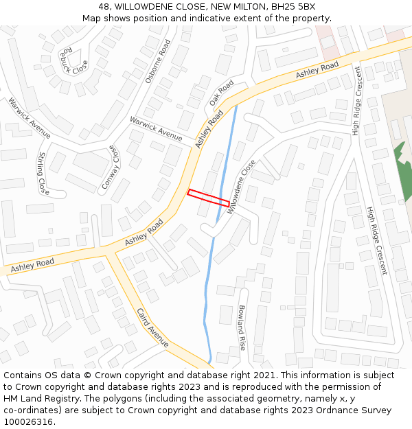 48, WILLOWDENE CLOSE, NEW MILTON, BH25 5BX: Location map and indicative extent of plot