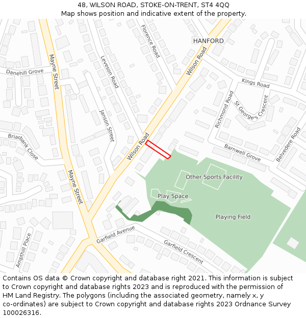 48, WILSON ROAD, STOKE-ON-TRENT, ST4 4QQ: Location map and indicative extent of plot