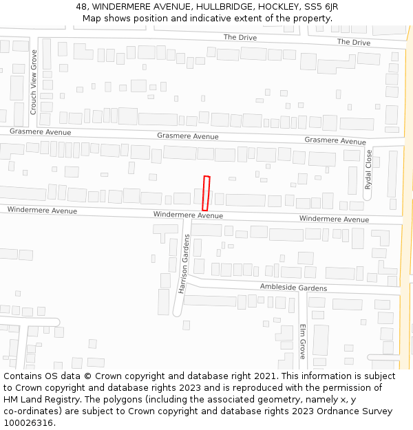 48, WINDERMERE AVENUE, HULLBRIDGE, HOCKLEY, SS5 6JR: Location map and indicative extent of plot
