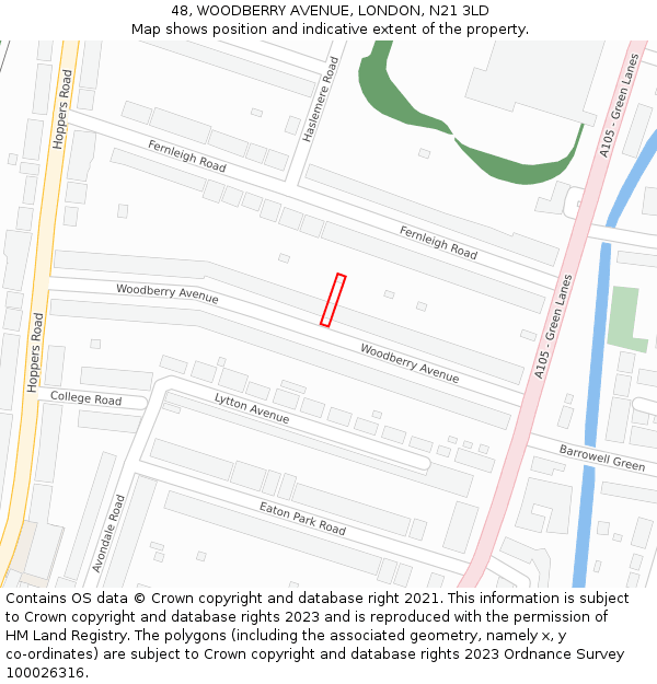 48, WOODBERRY AVENUE, LONDON, N21 3LD: Location map and indicative extent of plot