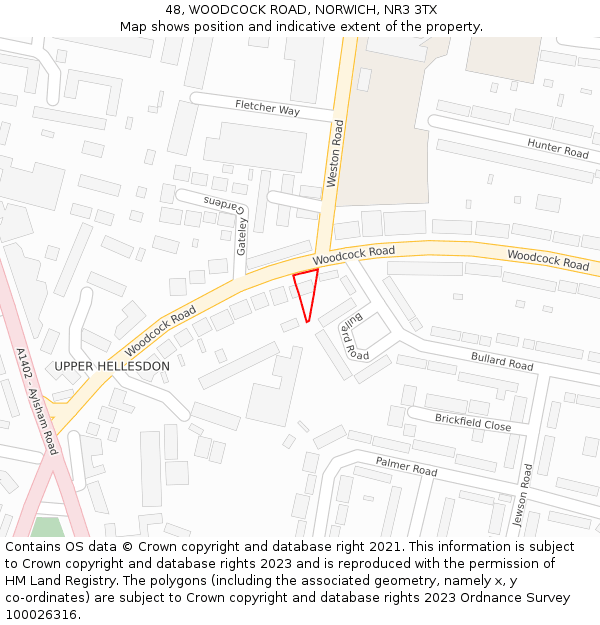 48, WOODCOCK ROAD, NORWICH, NR3 3TX: Location map and indicative extent of plot