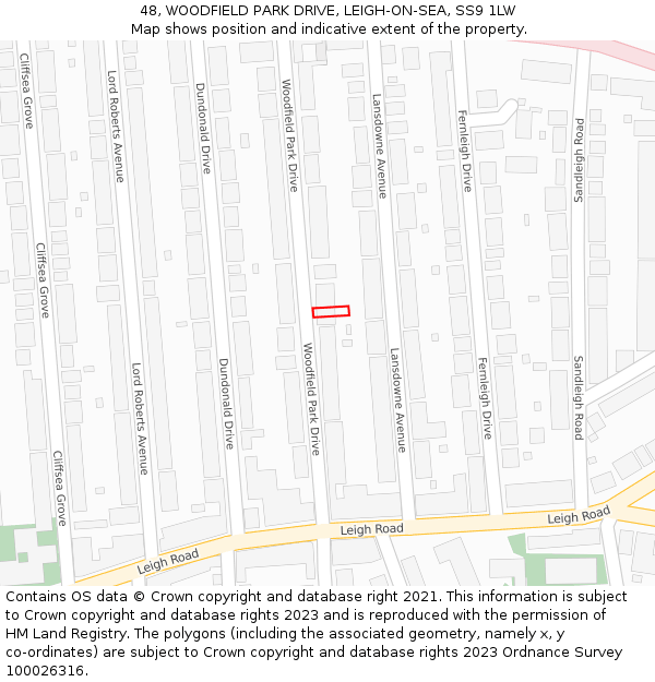 48, WOODFIELD PARK DRIVE, LEIGH-ON-SEA, SS9 1LW: Location map and indicative extent of plot