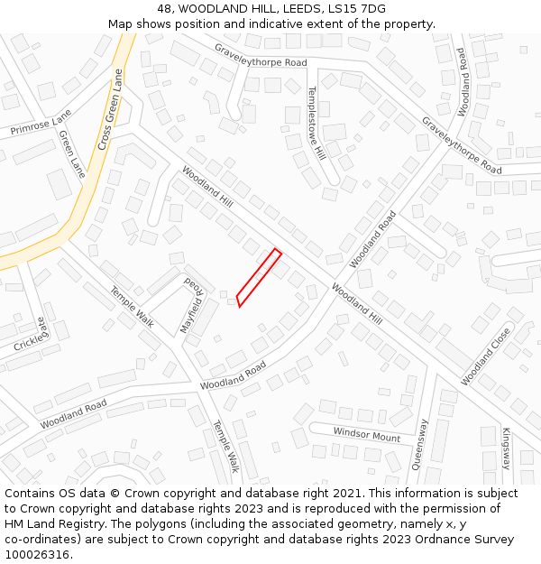 48, WOODLAND HILL, LEEDS, LS15 7DG: Location map and indicative extent of plot