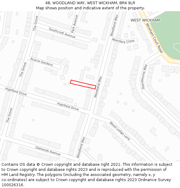 48, WOODLAND WAY, WEST WICKHAM, BR4 9LR: Location map and indicative extent of plot