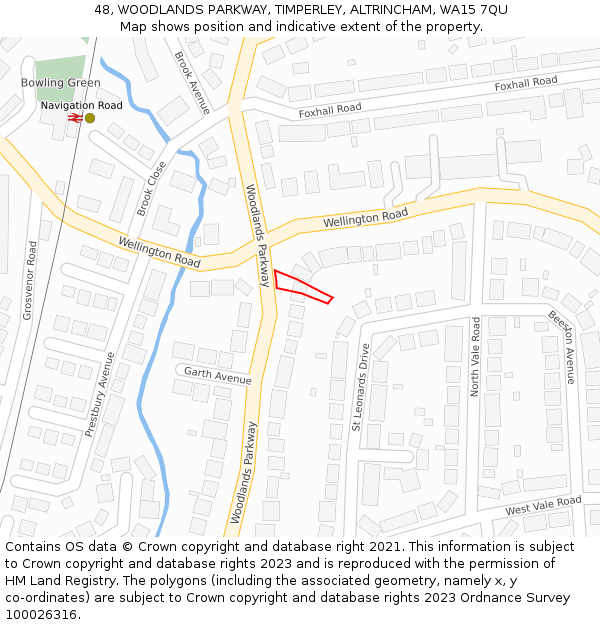 48, WOODLANDS PARKWAY, TIMPERLEY, ALTRINCHAM, WA15 7QU: Location map and indicative extent of plot