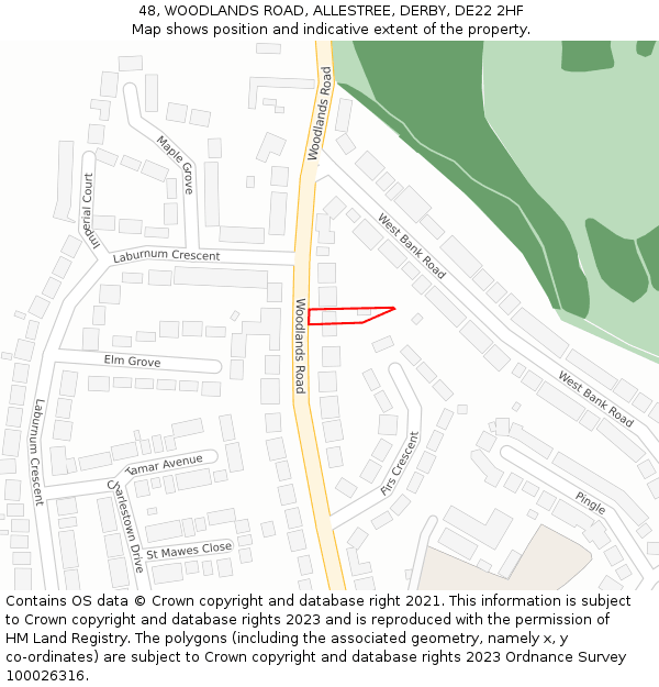 48, WOODLANDS ROAD, ALLESTREE, DERBY, DE22 2HF: Location map and indicative extent of plot