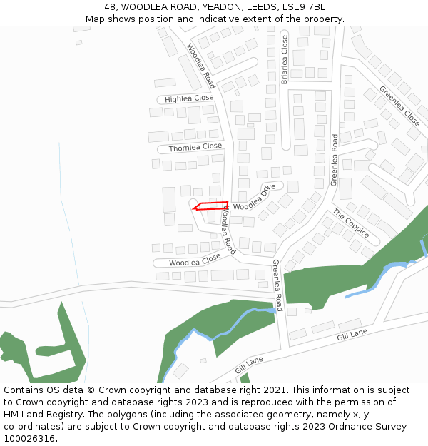 48, WOODLEA ROAD, YEADON, LEEDS, LS19 7BL: Location map and indicative extent of plot