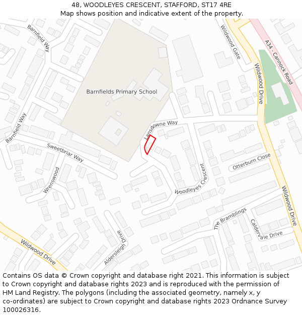 48, WOODLEYES CRESCENT, STAFFORD, ST17 4RE: Location map and indicative extent of plot