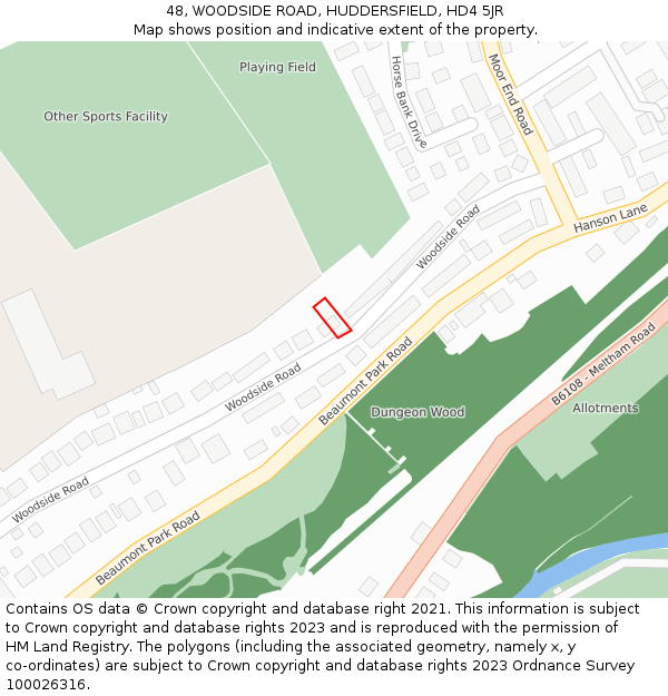 48, WOODSIDE ROAD, HUDDERSFIELD, HD4 5JR: Location map and indicative extent of plot