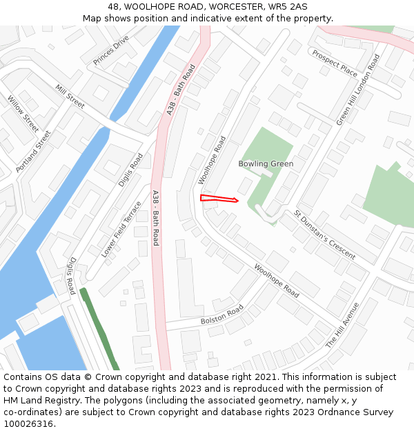 48, WOOLHOPE ROAD, WORCESTER, WR5 2AS: Location map and indicative extent of plot
