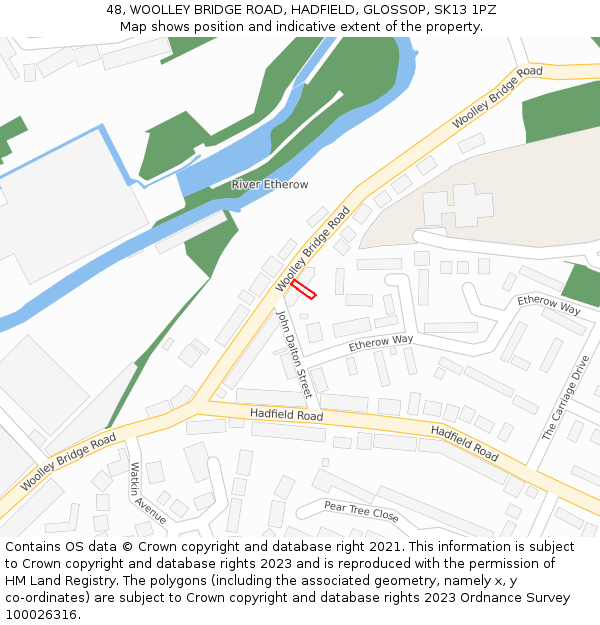 48, WOOLLEY BRIDGE ROAD, HADFIELD, GLOSSOP, SK13 1PZ: Location map and indicative extent of plot