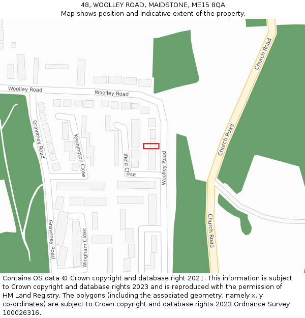 48, WOOLLEY ROAD, MAIDSTONE, ME15 8QA: Location map and indicative extent of plot